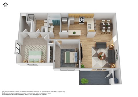 Floor plan for 2 beds, 2 baths, 956 sqft